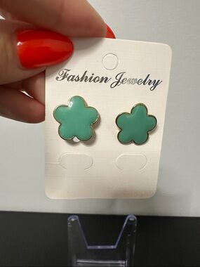 Teal Green  Clover Stud Earrings - Fashion Jewelry